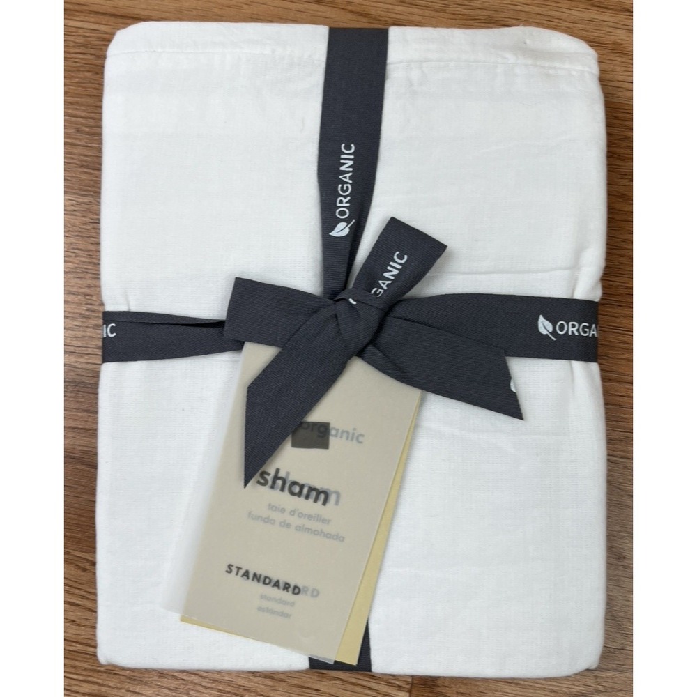 West Elm Organic White Pleated Grid Standard Size Pillow Sham NEW